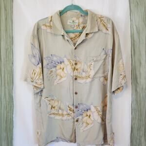 Island Shores Green Floral Tropical Silk Button Up Men's Shirt Size XL